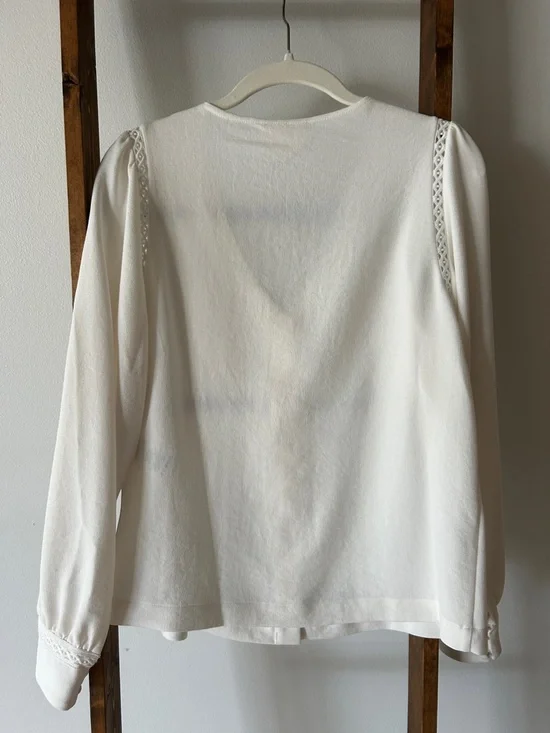Sezane “Ella” Ecru V-Neck Button-Front Blouse - Picture 6 of 7